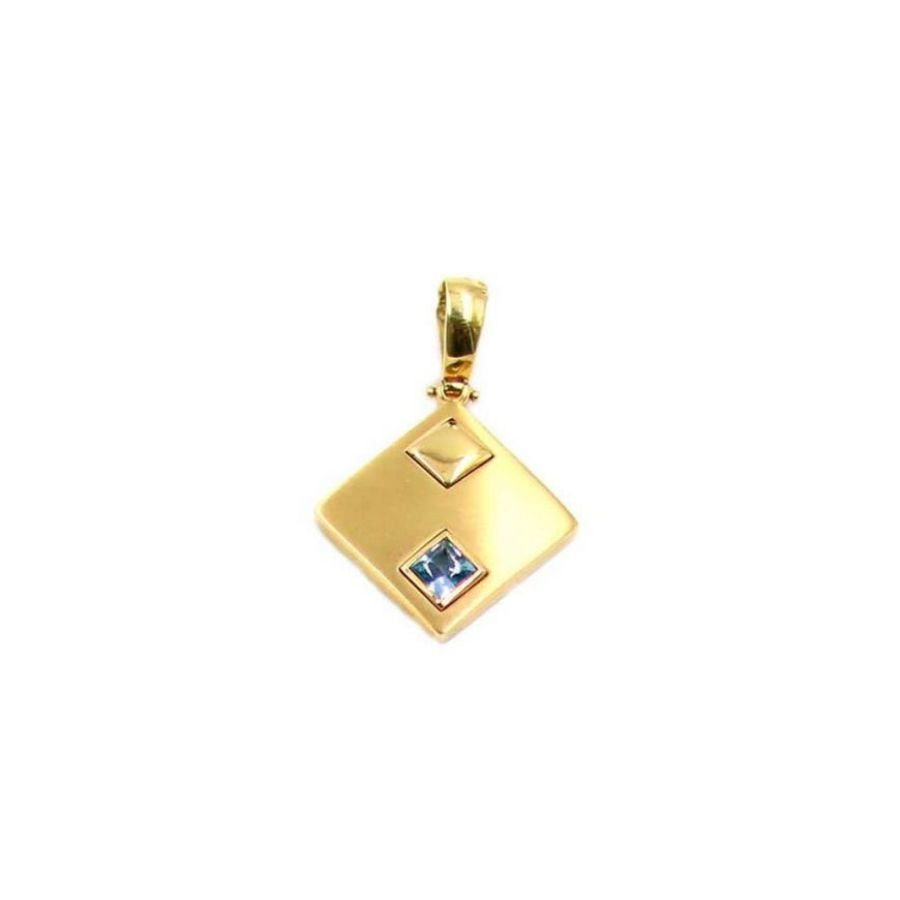Medalha Senhora Com Pedra Azul  Ouro 19.25K