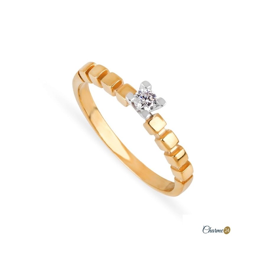 Anel Noivado Ouro Amarelo e Branco com Diamantes - FR5338A