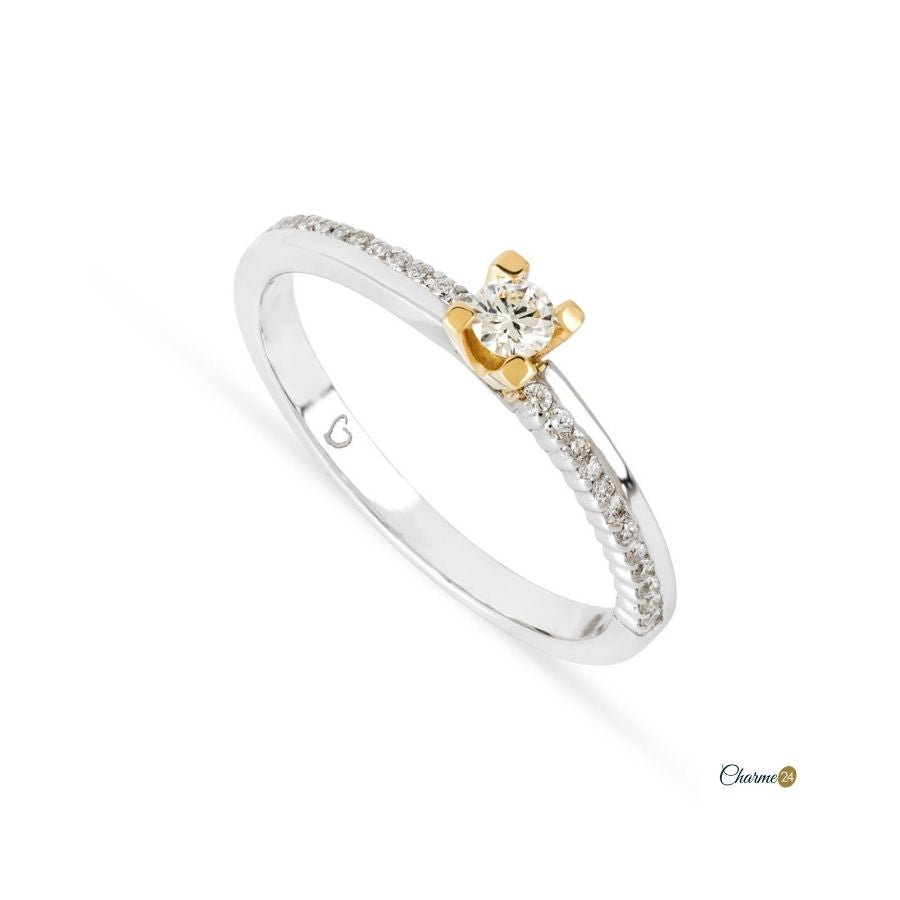 Anel Solitario Ouro Branco e Amarelo Diamantes 19,25K JOANR5390A