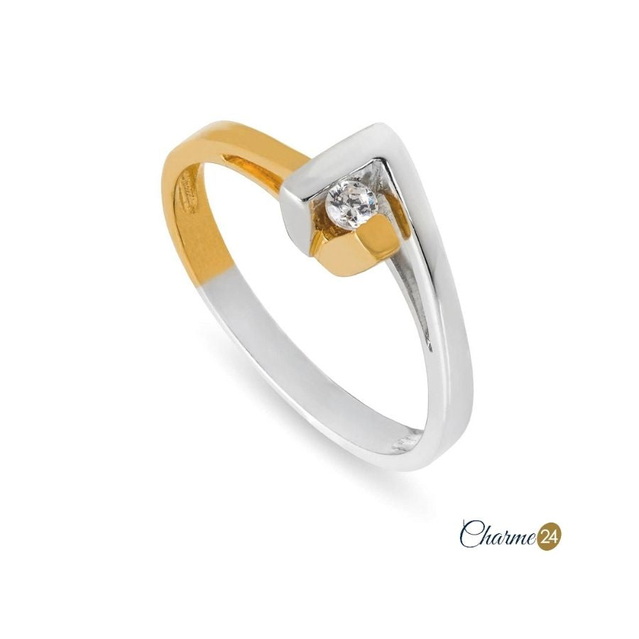 Anel de noivado solitário ouro bicolor com zircónia - FR5575A